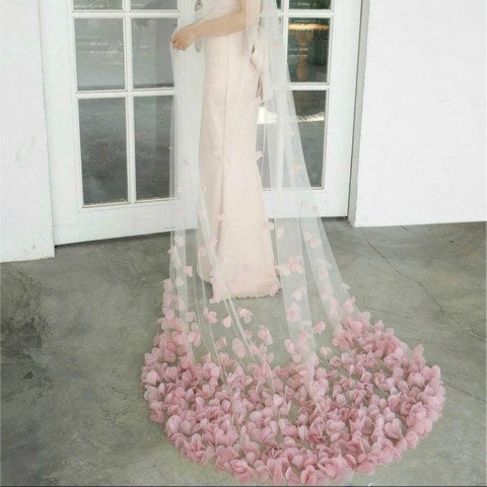 Cathedral Length Pink 3D Flower Floral Veil